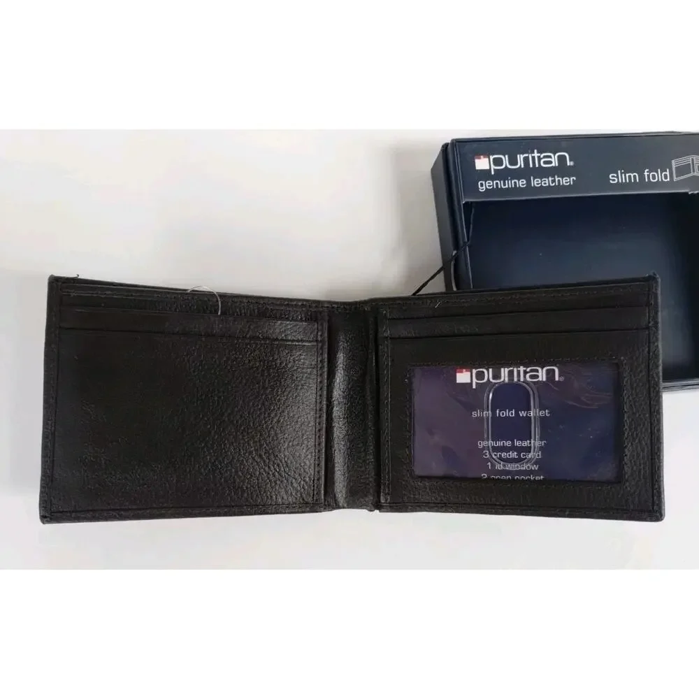 Puritan New In Box Genuine Leather BROWN Bi-fold Classic Minimalist Wallet